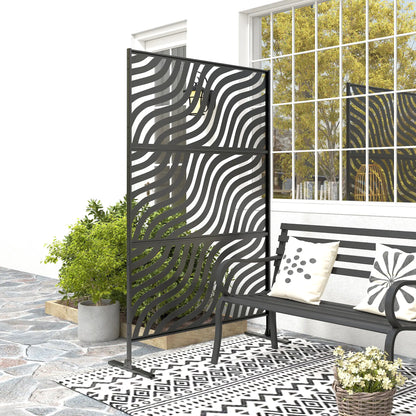 78" X 48" Metal Outdoor Privacy Screen, Freestanding Divider, Black
