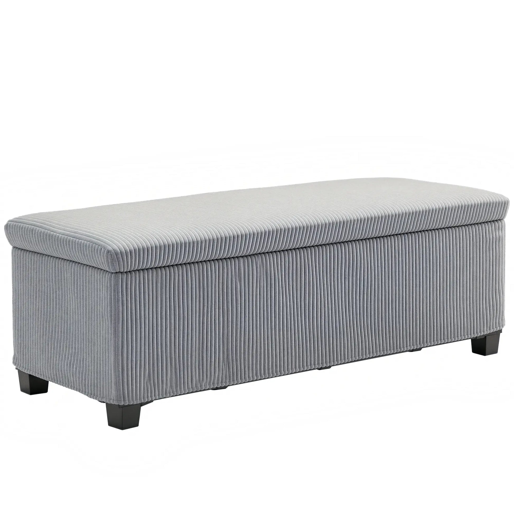 44 Inches Ottoman with Storage, Lid, Legs, Corduroy Bench, Light Grey Storage Ottomans & Benches at Gallery Canada