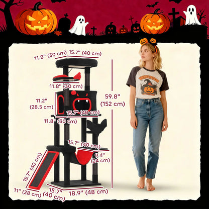 Gothic Cat Tree, 60" Tall, Coffin Bed, Scratching Posts, Black Cat Towers at Gallery Canada