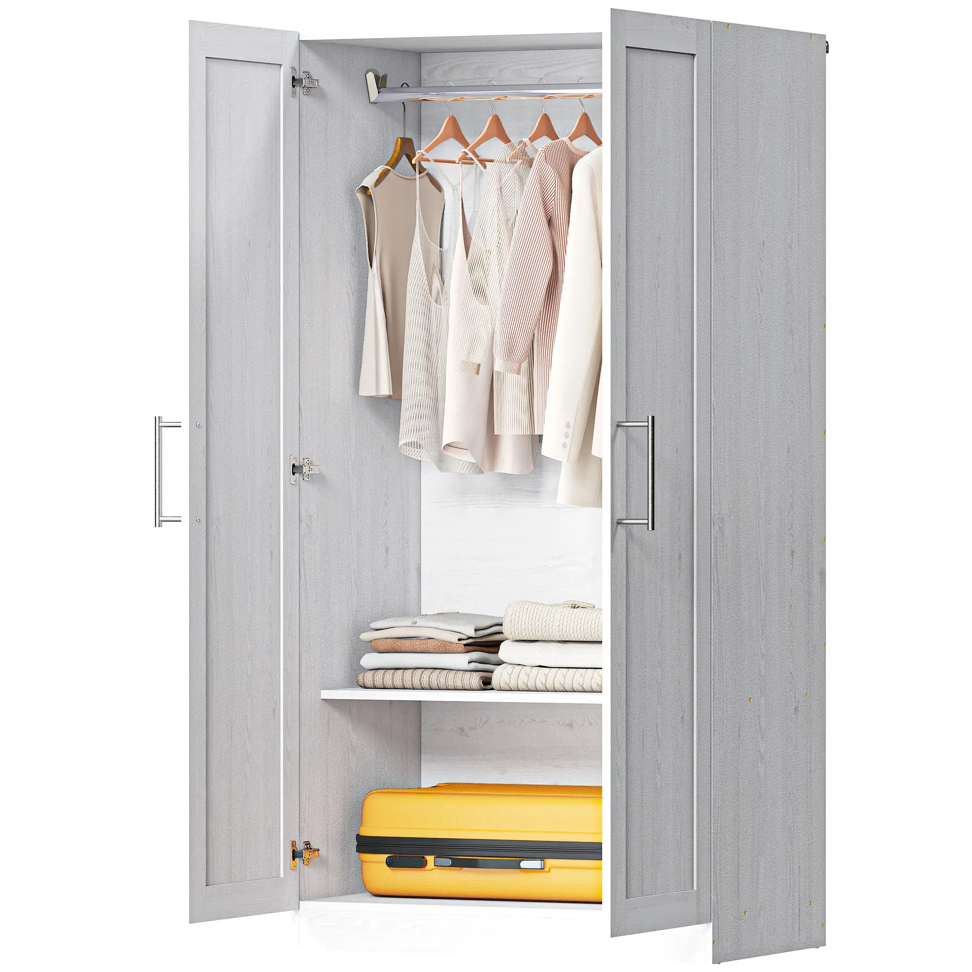 White Wood Effect Wardrobe Cabinet, 2 Doors With Hanging Rod, White Clothing Storage White Wood Effect at Gallery Canada