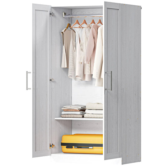 White Wood Effect Wardrobe Cabinet, 2 Doors With Hanging Rod, White Clothing Storage White Wood Effect at Gallery Canada
