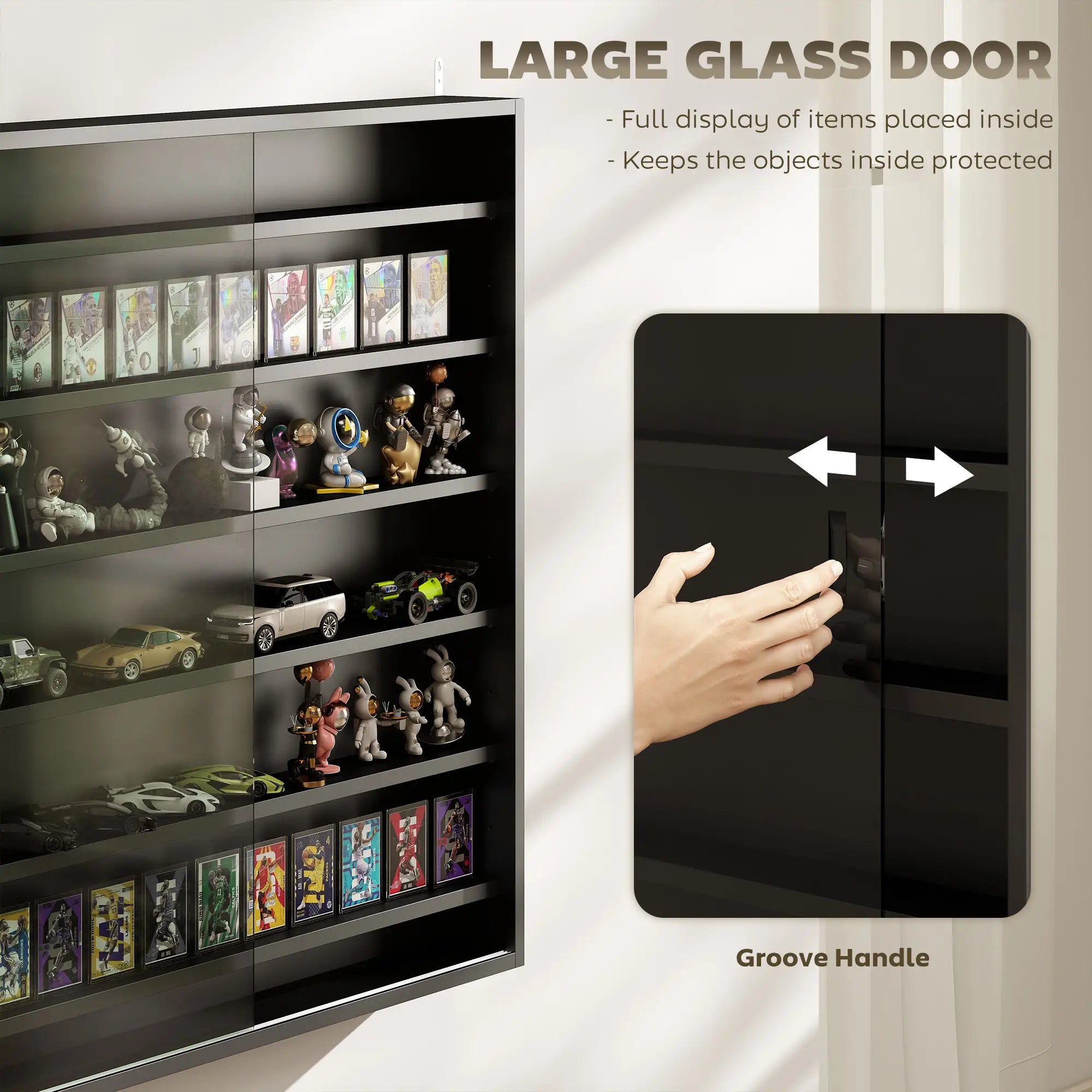 7-Tier Glass Display Cabinet, 2 Doors, 6 Adjustable Shelves, Black Display Bookshelves at Gallery Canada