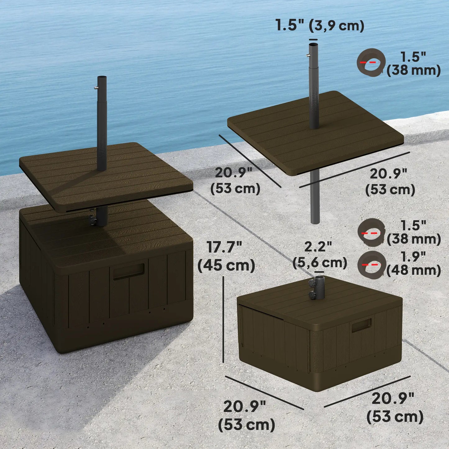 Heavy Duty Umbrella Base With Wheels, Table Tray, Brown Umbrella Bases at Gallery Canada