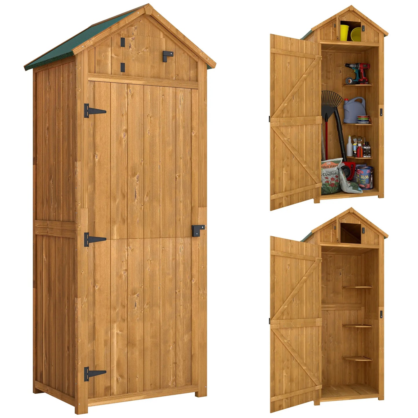 30" x 21" x 71" Garden Storage Shed, Outdoor Tool House, 3 Tier Shelves, Brown Sheds Brown at Gallery Canada