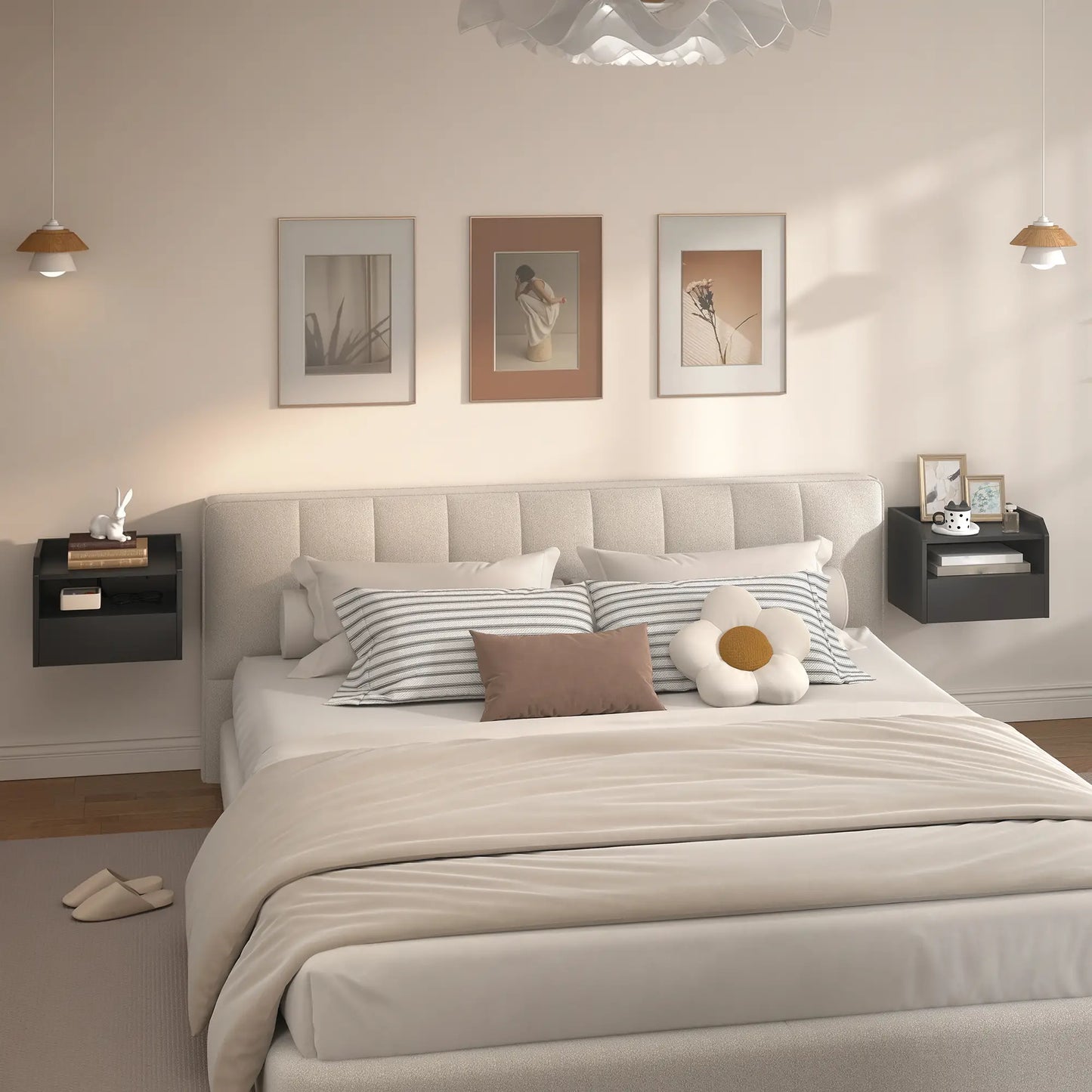 Wall Mounted Bedside Table, Set of 2 with Charging Station, Black Bedside Tables at Gallery Canada