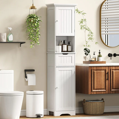67" Tall Narrow Bathroom Storage Cabinet, LED Light, Adjustable Shelf, Drawer Freestanding Bathroom Cabinets at Gallery Canada