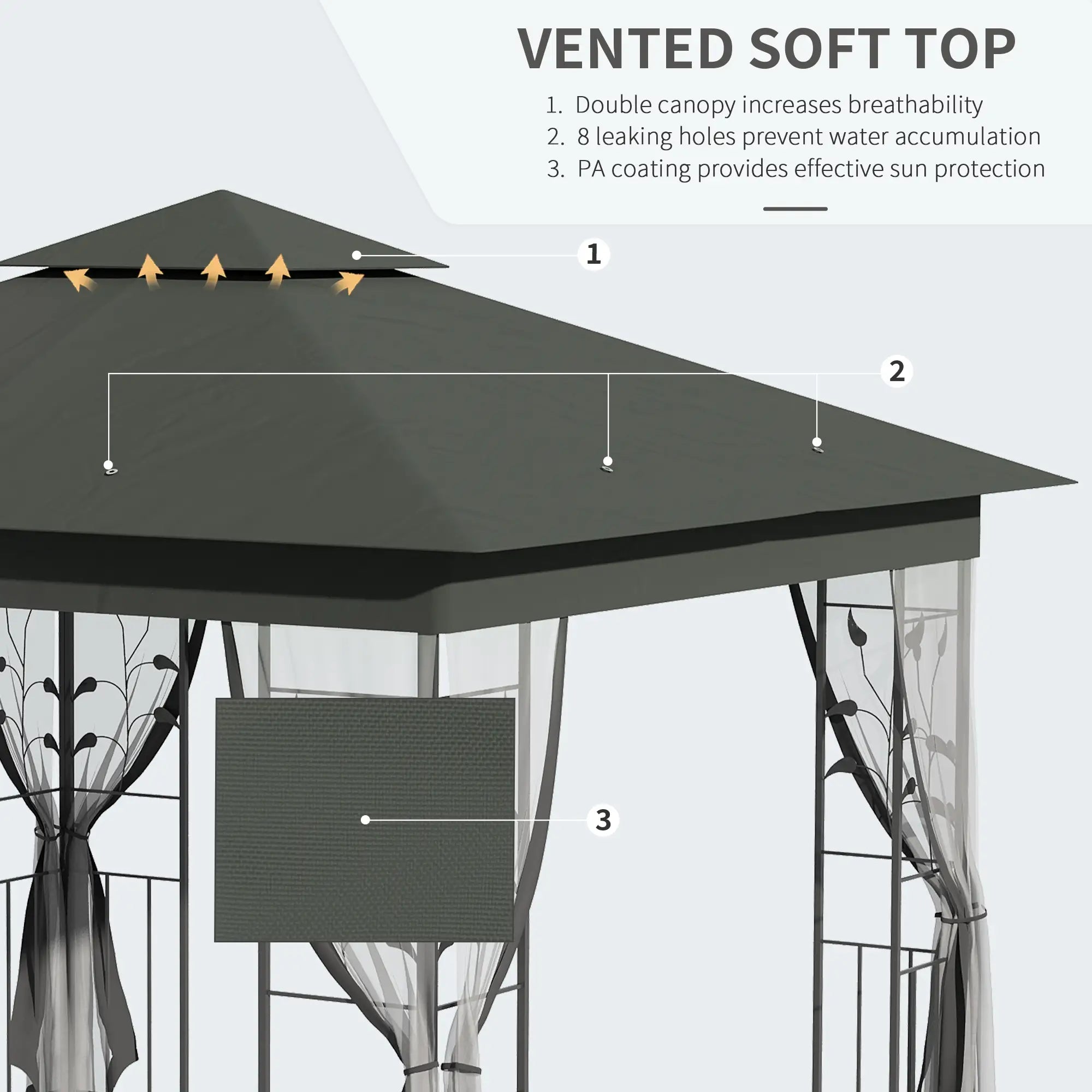 10'x10' Steel Patio Gazebo, Soft-Top, Polyester Roof, Grey Gazebos at Gallery Canada