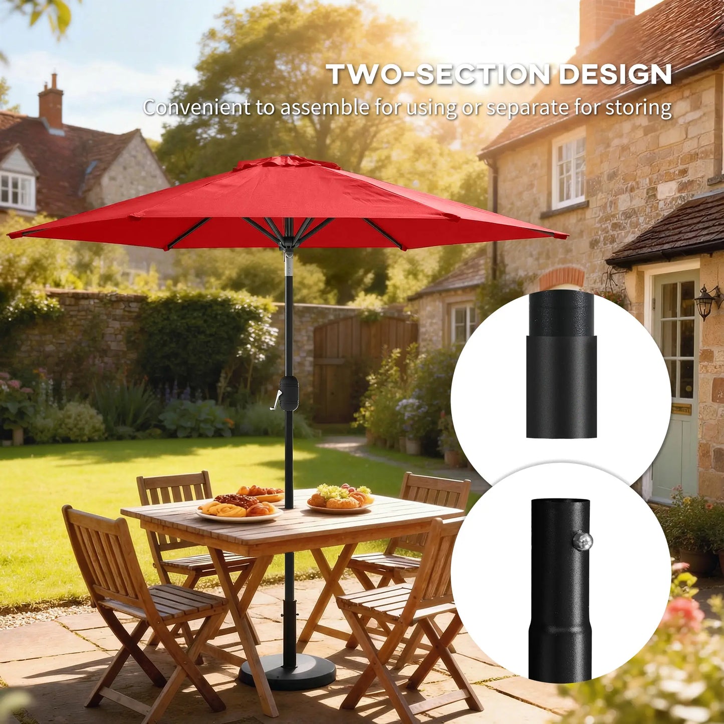 Patio Sun Umbrella, 6 Ribs, Wine Red Sun Umbrellas at Gallery Canada