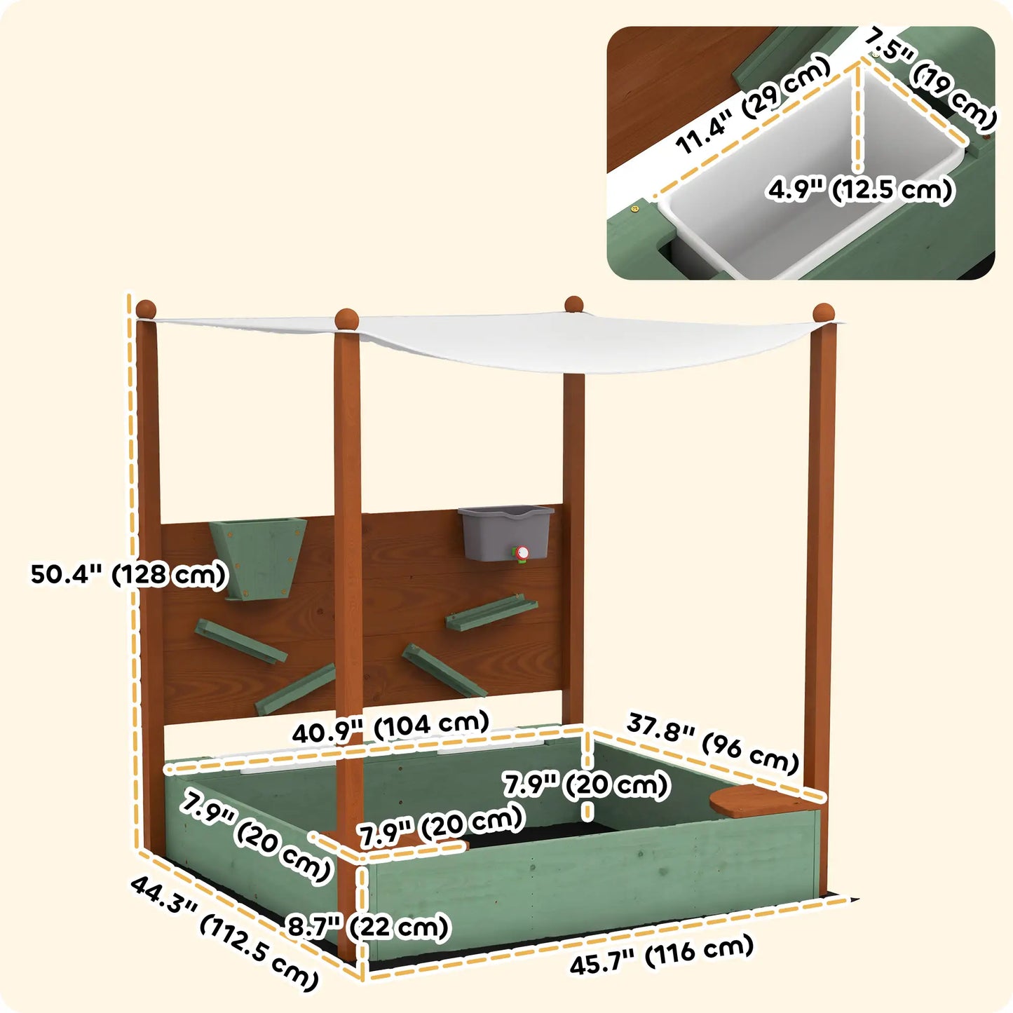 Wooden Kids Sandbox with Canopy, 46" x 44" W x 50", Green Sandboxes & Accessories at Gallery Canada