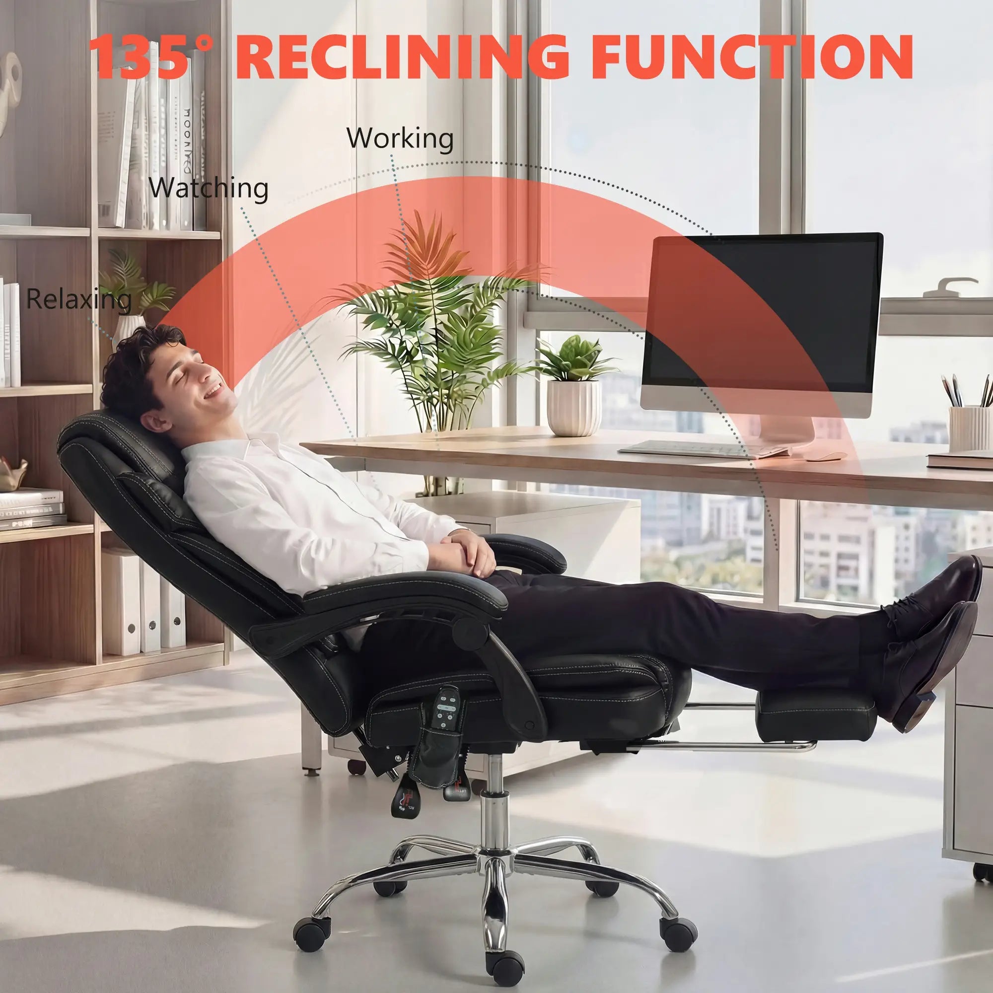 6 Point Vibration Massage Office Chair, PU Leather, Heated, Black Massage Chairs at Gallery Canada