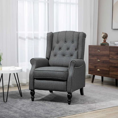 Wingback Reclining Chair with Footrest, Button Tufted, Dark Grey Single Sofas at Gallery Canada