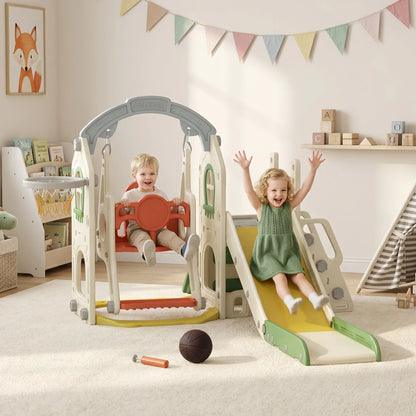 Ensemble de toboggan et balançoire pour tout-petits 5-en-1 avec siège réglable, crème