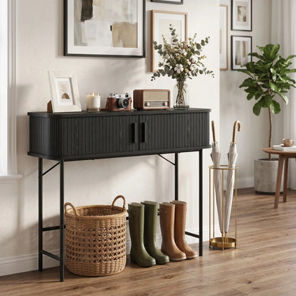 Mid-Century Console Table, Narrow Entryway Table with Storage, Black