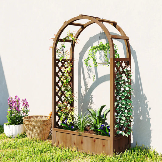 Raised Garden Bed With Arch Trellis, Planter Box, Dark Brown Wood Effect, Dark Brown Wooden Planter Boxes Dark Brown Wood Effect at Gallery Canada