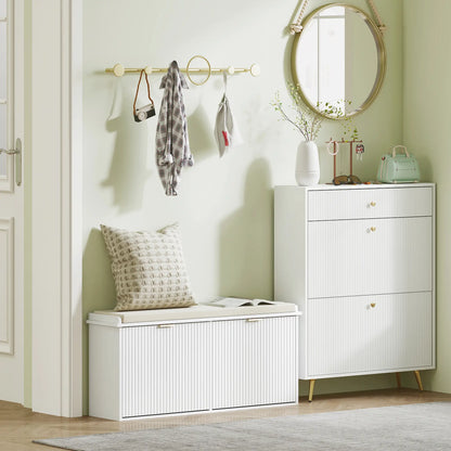 Entryway Bench with Padded Seat, Flip-Drawers, Holds 529lbs, White Shoe Storage Cabinets & Racks at Gallery Canada