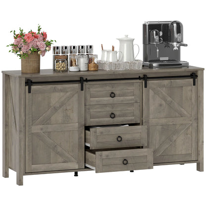 60" Buffet Cabinet, Farmhouse Sideboard, Sliding Barn Doors, Light Grey Bar Cabinets at Gallery Canada