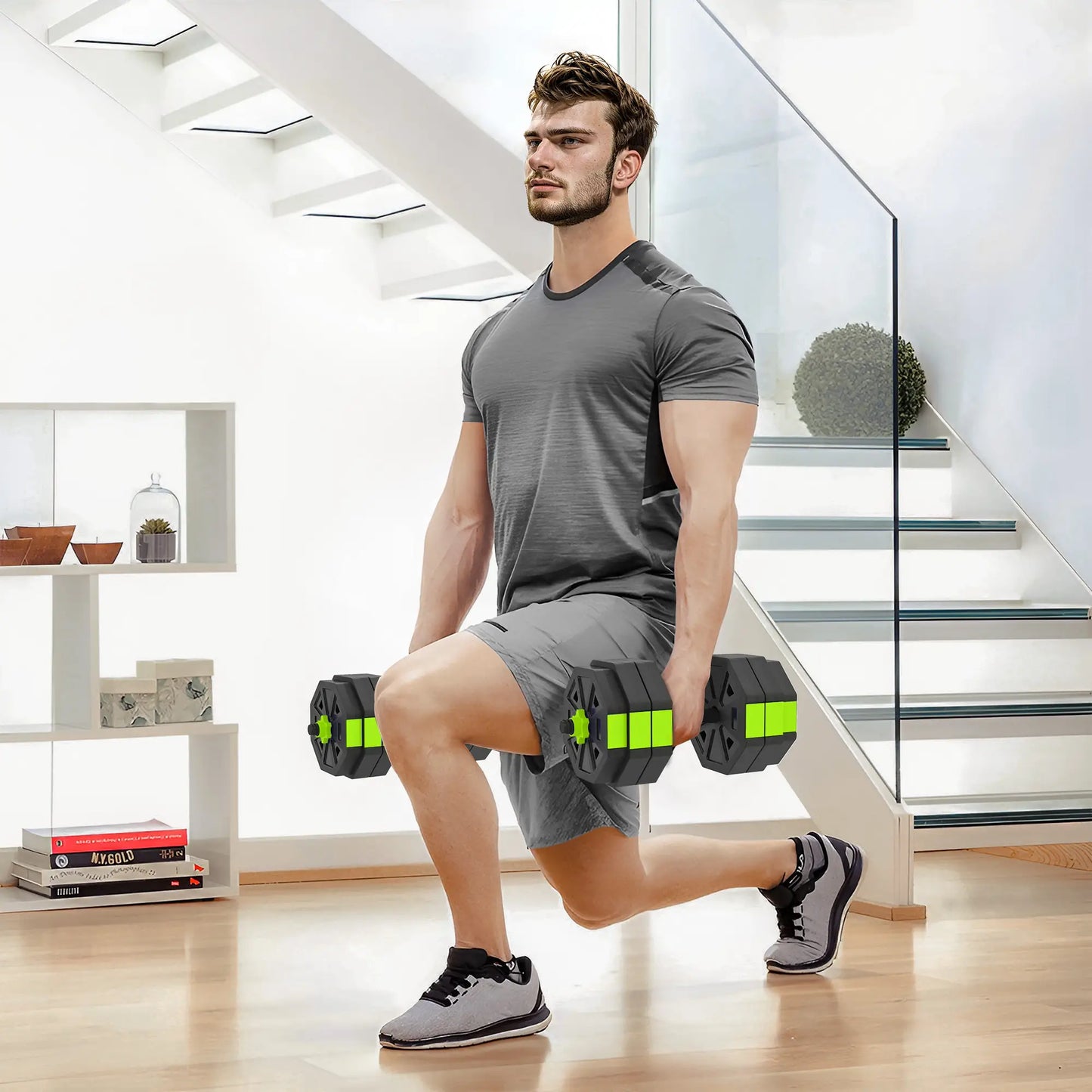 4-in-1 Adjustable Dumbbell Set, 66lbs, Green Dumbbells & Barbells at Gallery Canada
