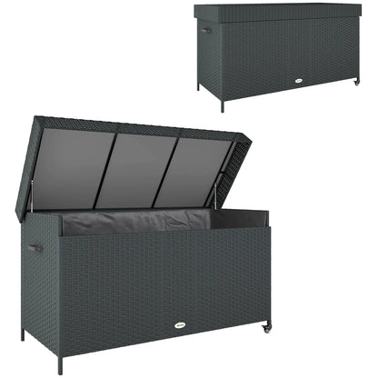 165 Gallon Deck Box, Wicker Outdoor Storage, Waterproof Liner, Black Patio Storage Boxes at Gallery Canada
