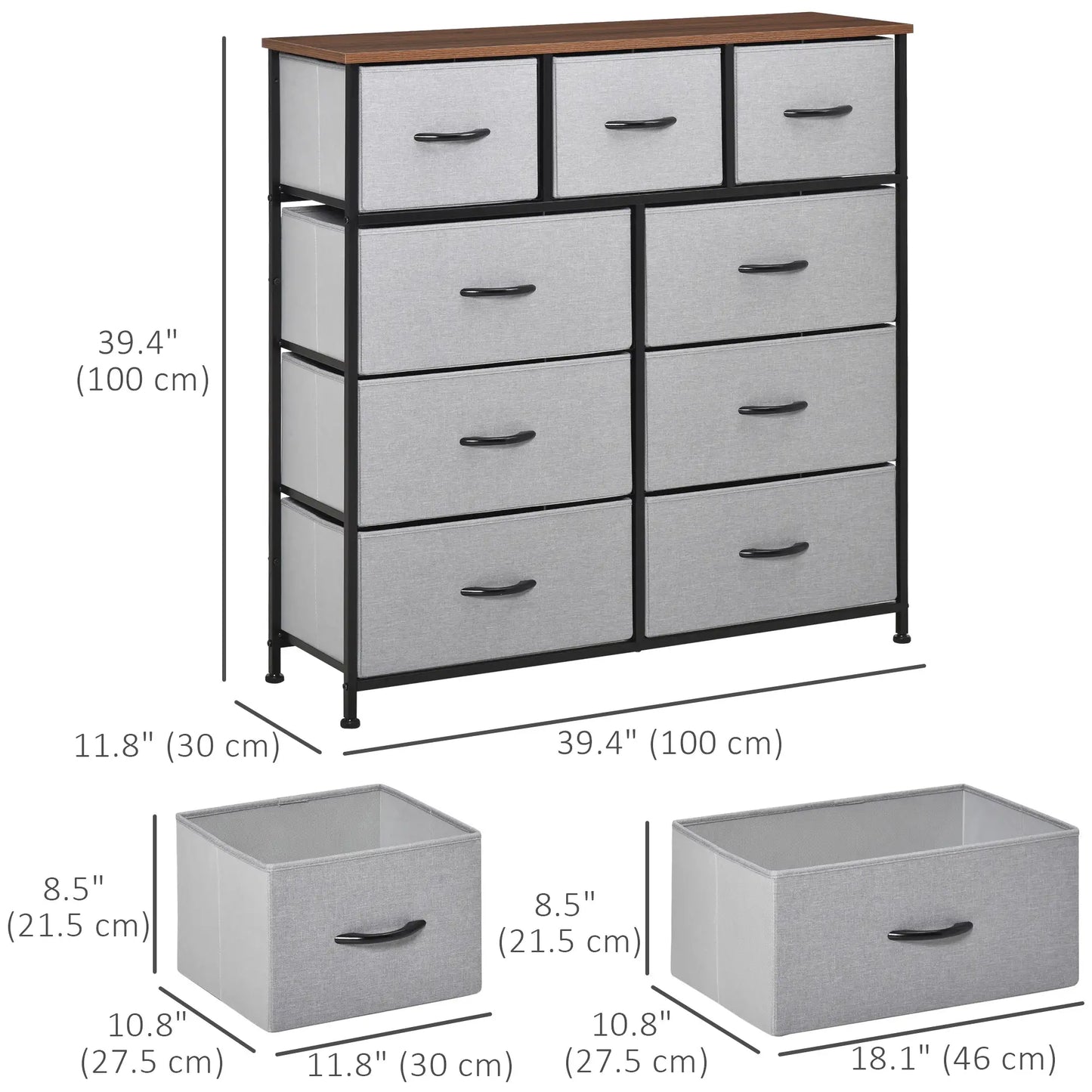 9-Drawer Dresser, 4-Tier Fabric Storage Tower, Grey Storage Cabinets at Gallery Canada