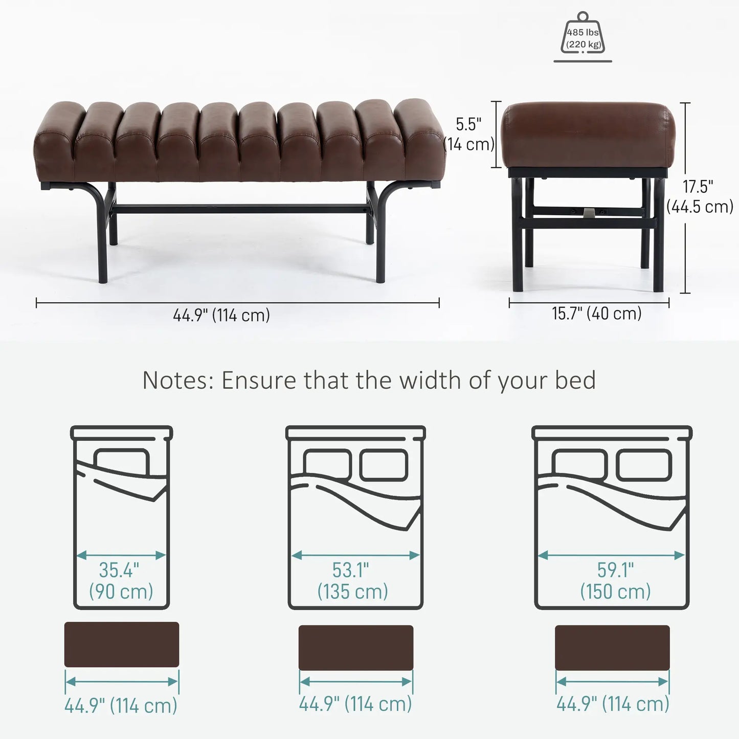 PU Leather Bed Bench, Cylindrical Seat, Metal Legs, Brown Storage Ottomans & Benches at Gallery Canada