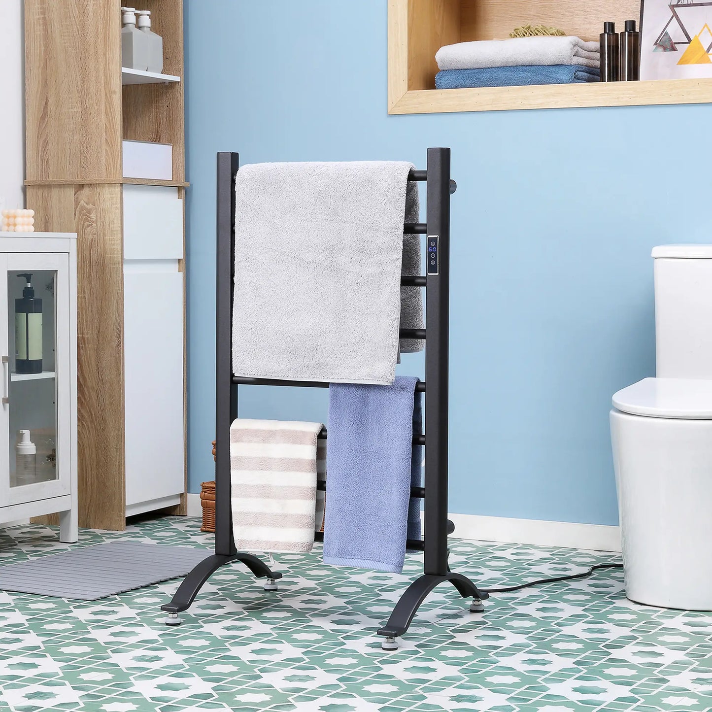8-Bar Heated Towel Warmer, Wall Mounted, Adjustable Temperature, Black Bath Accessories at Gallery Canada