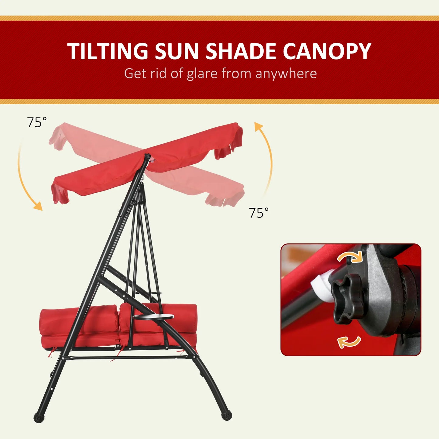3-Seat Outdoor Swing Chair, Convertible Flat Bed, Adjustable Canopy, Removable Cushion Porch Swings with Canopy at Gallery Canada