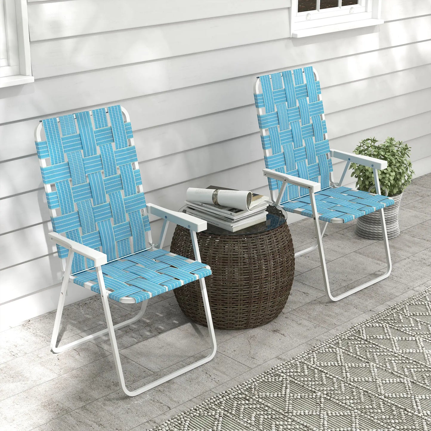 Set of 2 Folding Patio Chairs, Portable, Armrests, Camping, Garden, Blue Patio Chairs at Gallery Canada