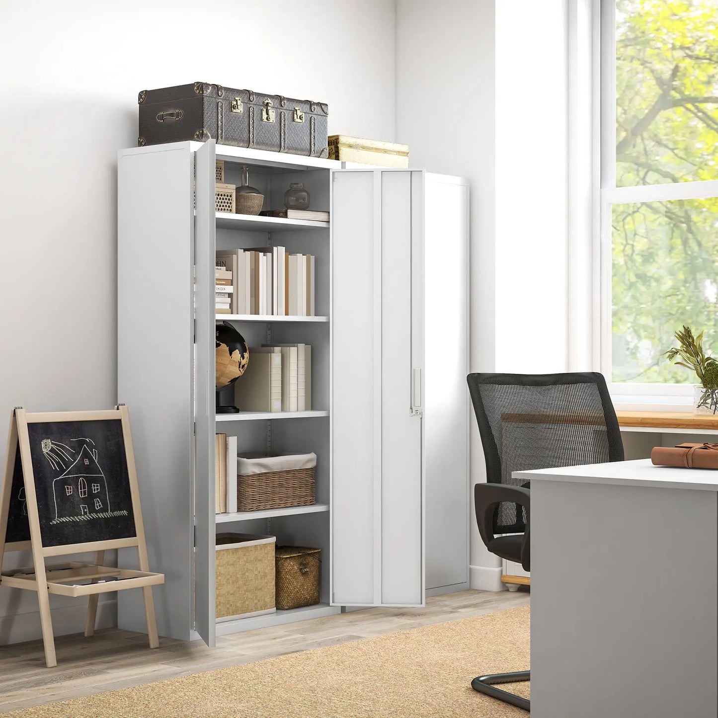 71" Tall Garage Cabinet, Metal Storage, 2 Doors, 4 Adjustable Shelves, White Office Cabinets & Cupboards at Gallery Canada