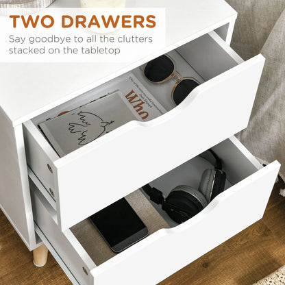 Modern Bedside Table, Nightstand with 2 Drawers, Pine Wood Legs, White Bedside Tables at Gallery Canada