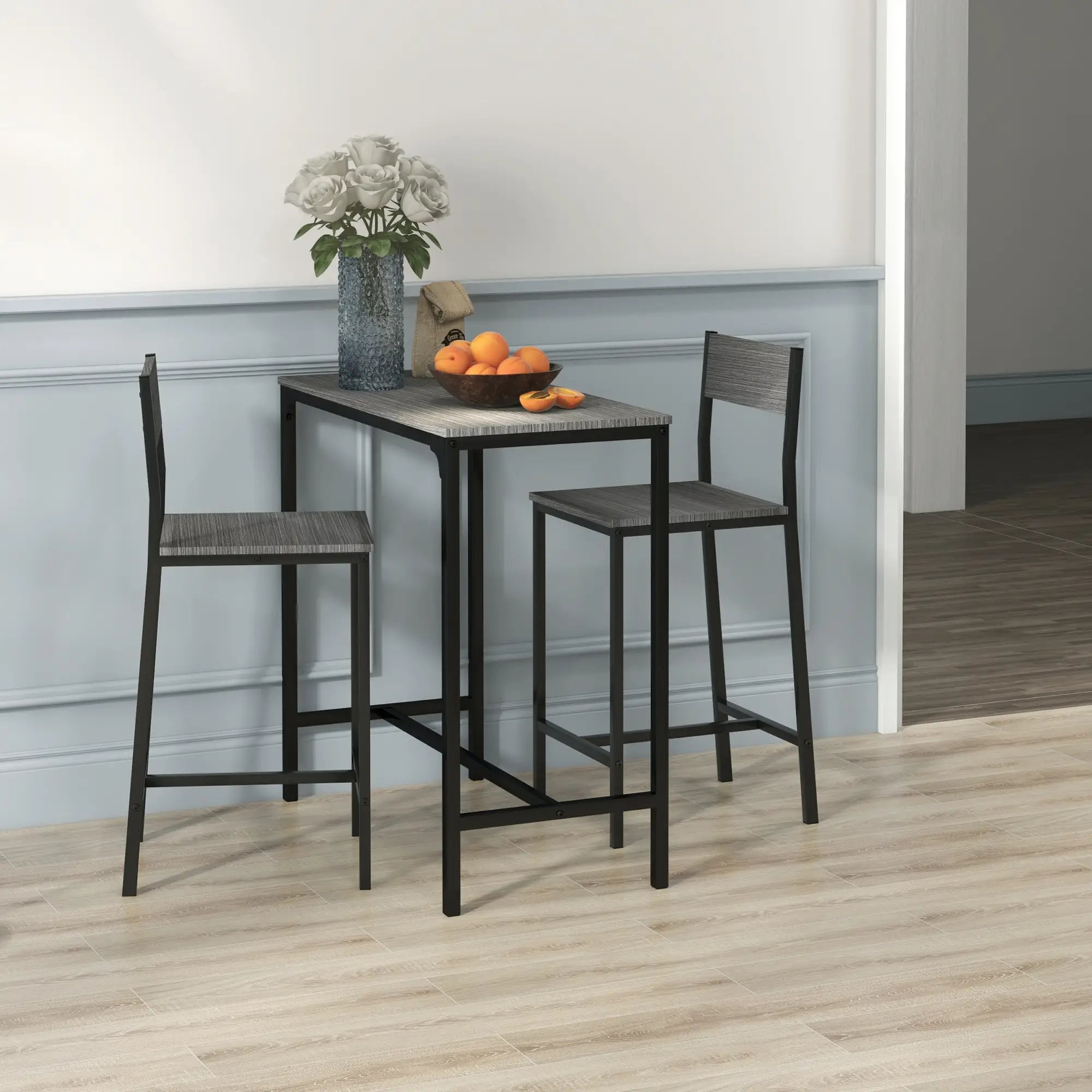 Industrial Bar Table Set, 3 Piece Counter Height, 2 High Back Stools, Grey Bar Sets at Gallery Canada
