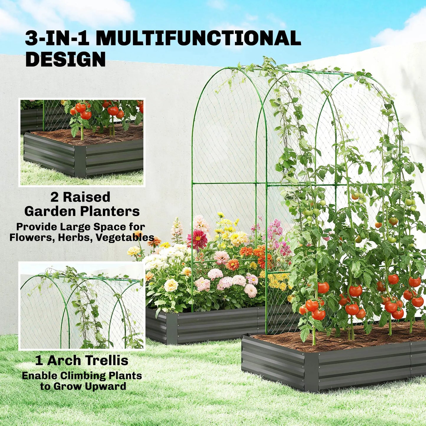 Metal Raised Garden Bed With Trellis, Galvanized Kit, Dark Grey Galvanized Planter Boxes at Gallery Canada