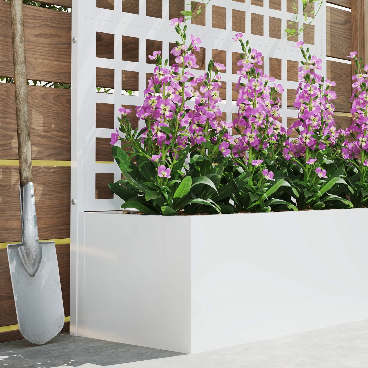 Galvanized Raised Garden Bed Planter Box With Trellis, 43" x 16" x 70", White Galvanized Planter Boxes at Gallery Canada