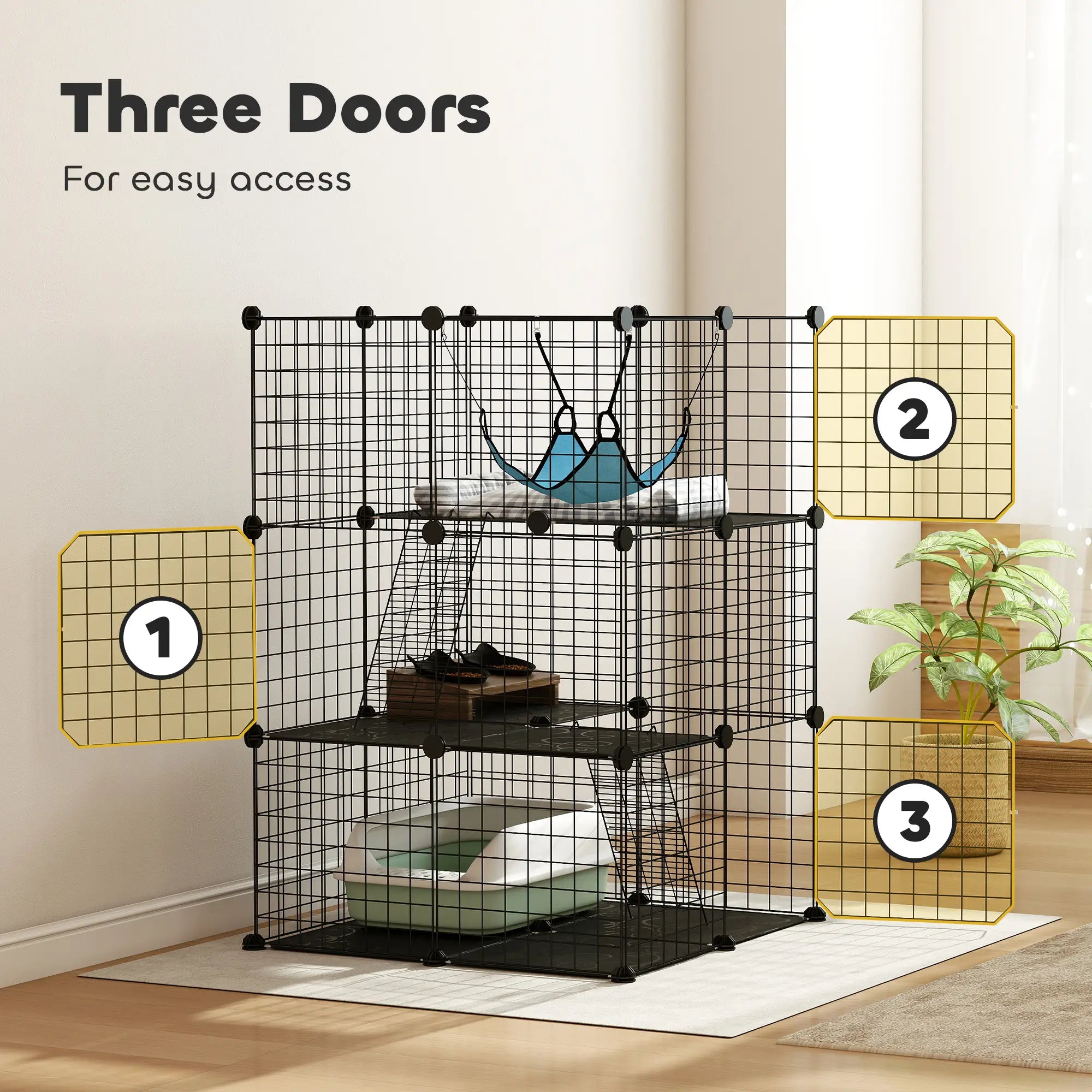 3 Tier Cat Cage Crate, DIY Pet Playpen, Black Outdoor Cat Enclosures at Gallery Canada