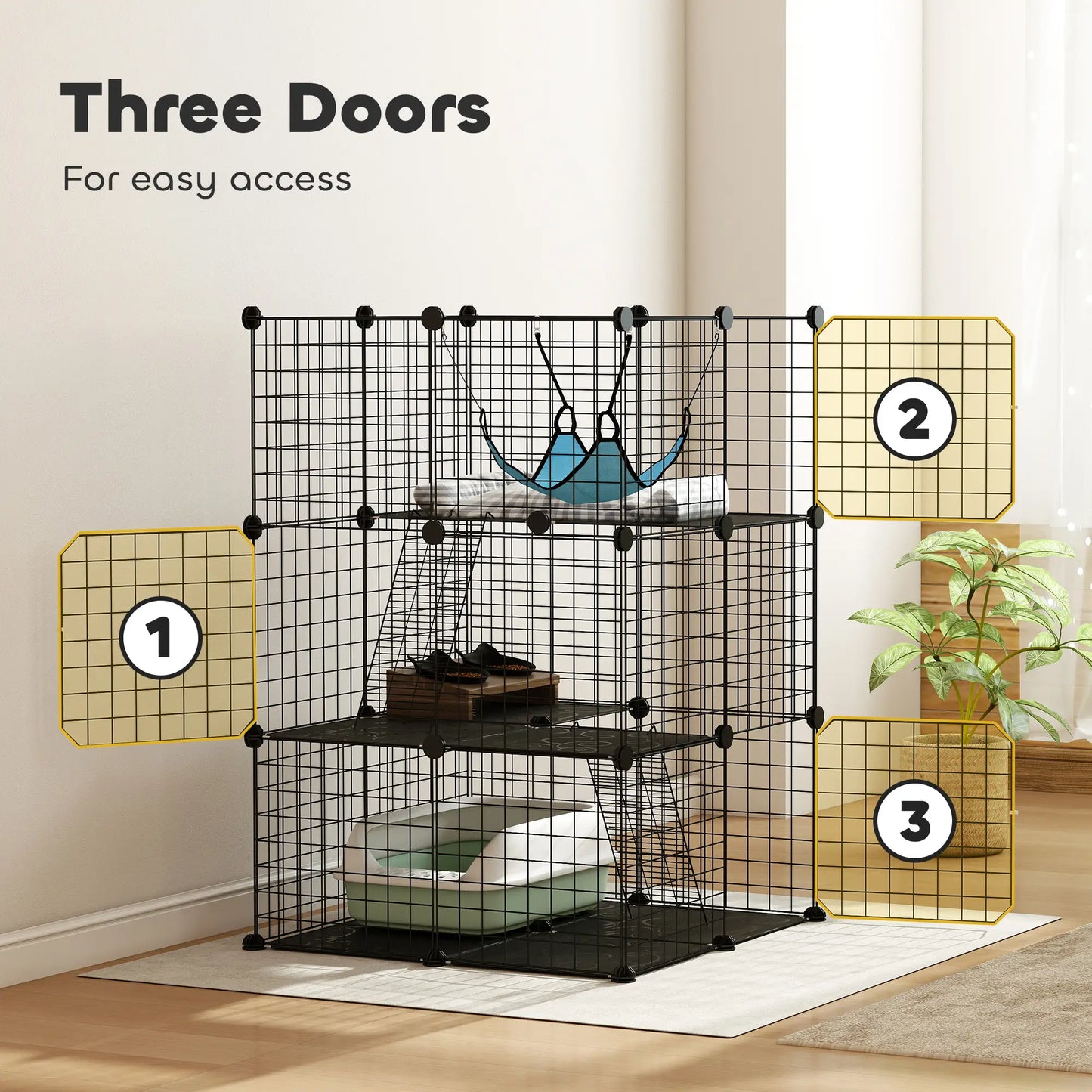 3 Tier Cat Cage Crate, DIY Pet Playpen, Black Outdoor Cat Enclosures at Gallery Canada