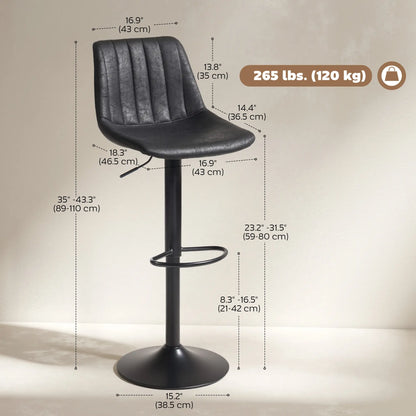 Adjustable Swivel Bar Stools, Set Of 2, Leathaire Upholstery, Black Bar Stools at Gallery Canada