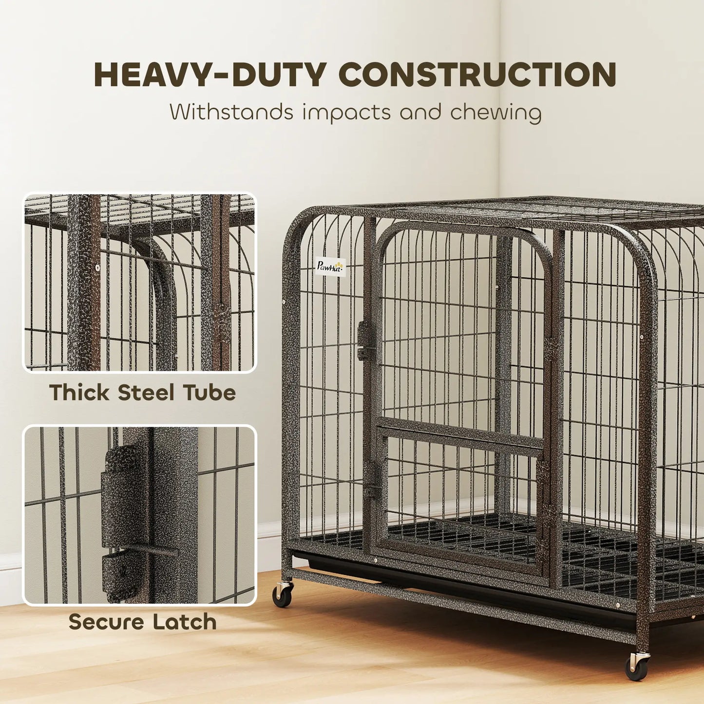 37 Inch Heavy Duty Dog Crate, Large Metal Cage With Lockable Wheels Dog Cages & Crates at Gallery Canada