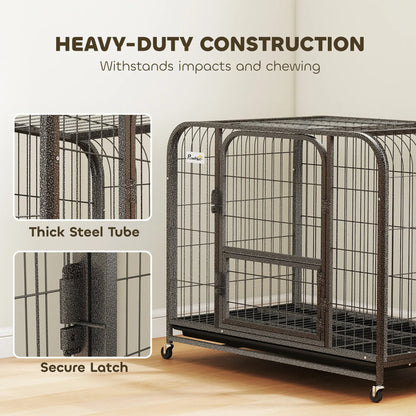 37 Inch Heavy Duty Dog Crate, Large Metal Cage With Lockable Wheels Dog Cages & Crates at Gallery Canada