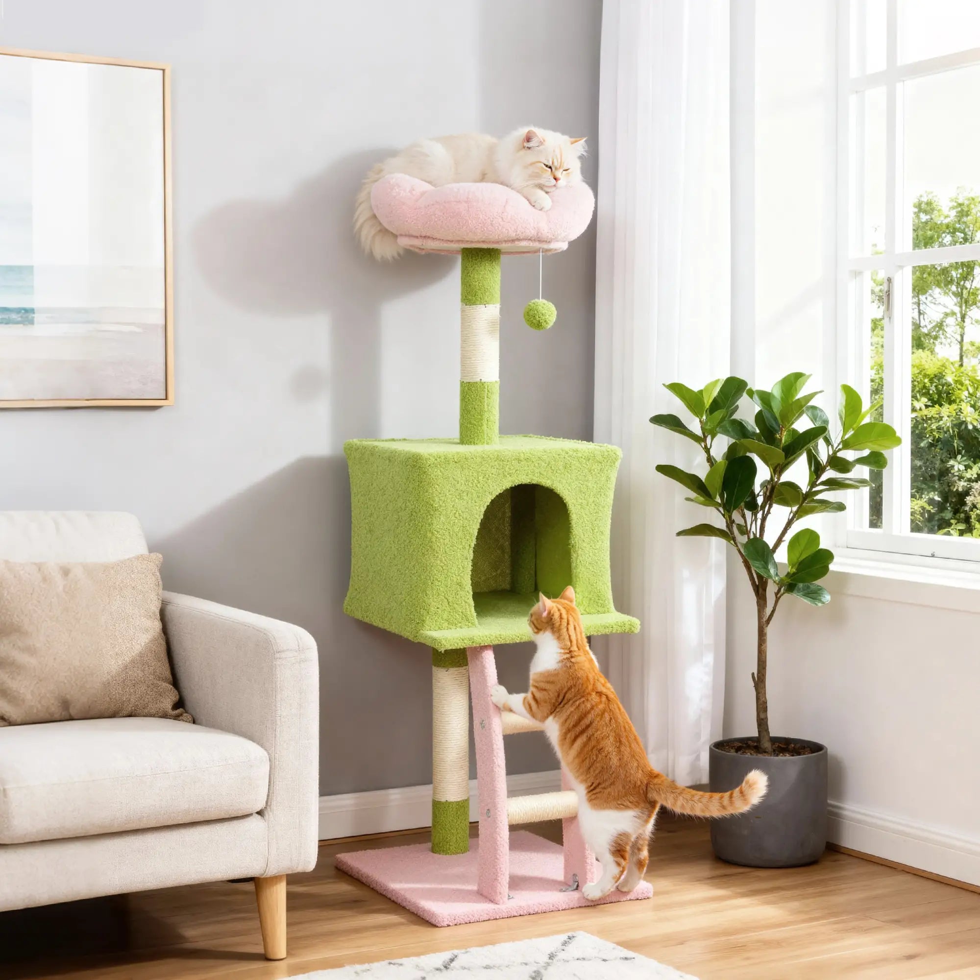 48 Inch Flower Cat Tree, Scratching Post, Cozy Bed, Condo, Green Cat Towers at Gallery Canada
