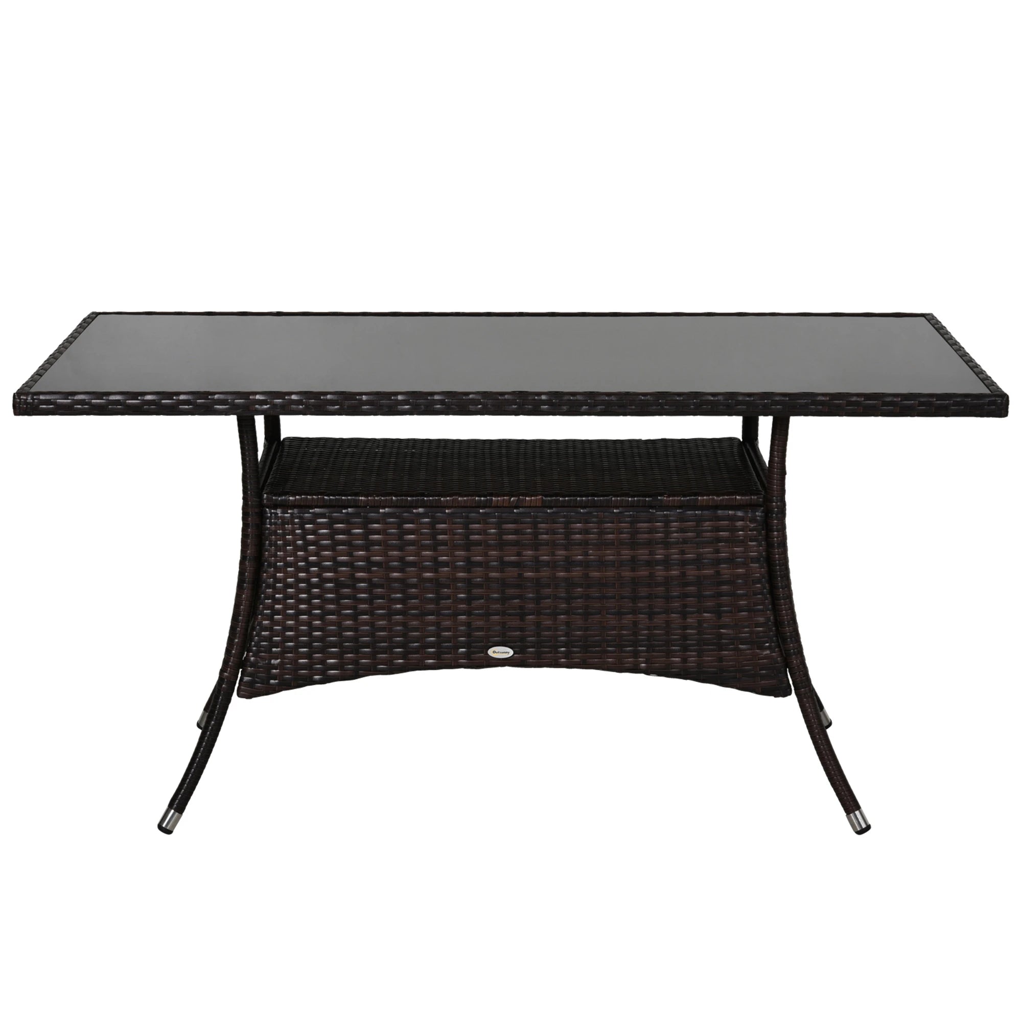Rattan Dining Table with Glass Top, Storage Shelf, 59