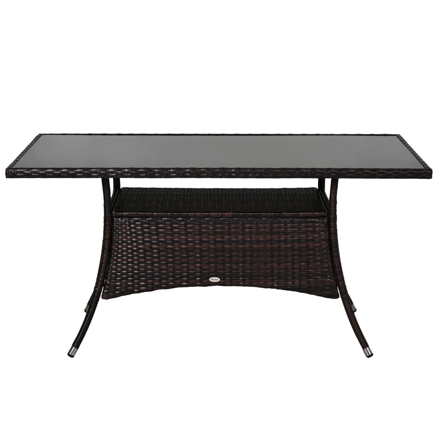 Rattan Dining Table with Glass Top, Storage Shelf, 59" x 34" x 29", Brown Patio Dinning Tables Brown, Black at Gallery Canada