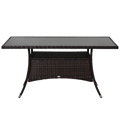 Rattan Dining Table with Glass Top, Storage Shelf, 59" x 34" x 29", Brown Patio Dinning Tables Brown, Black at Gallery Canada