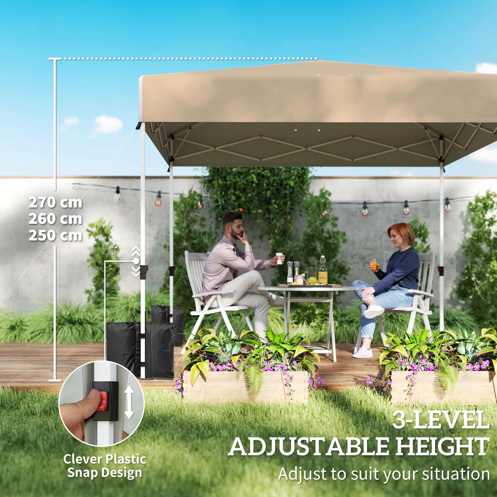 9.6 x 9.6 ft Pop Up Canopy Tent, 3 Sidewalls, UPF 50+, Khaki Pop Up Canopies at Gallery Canada