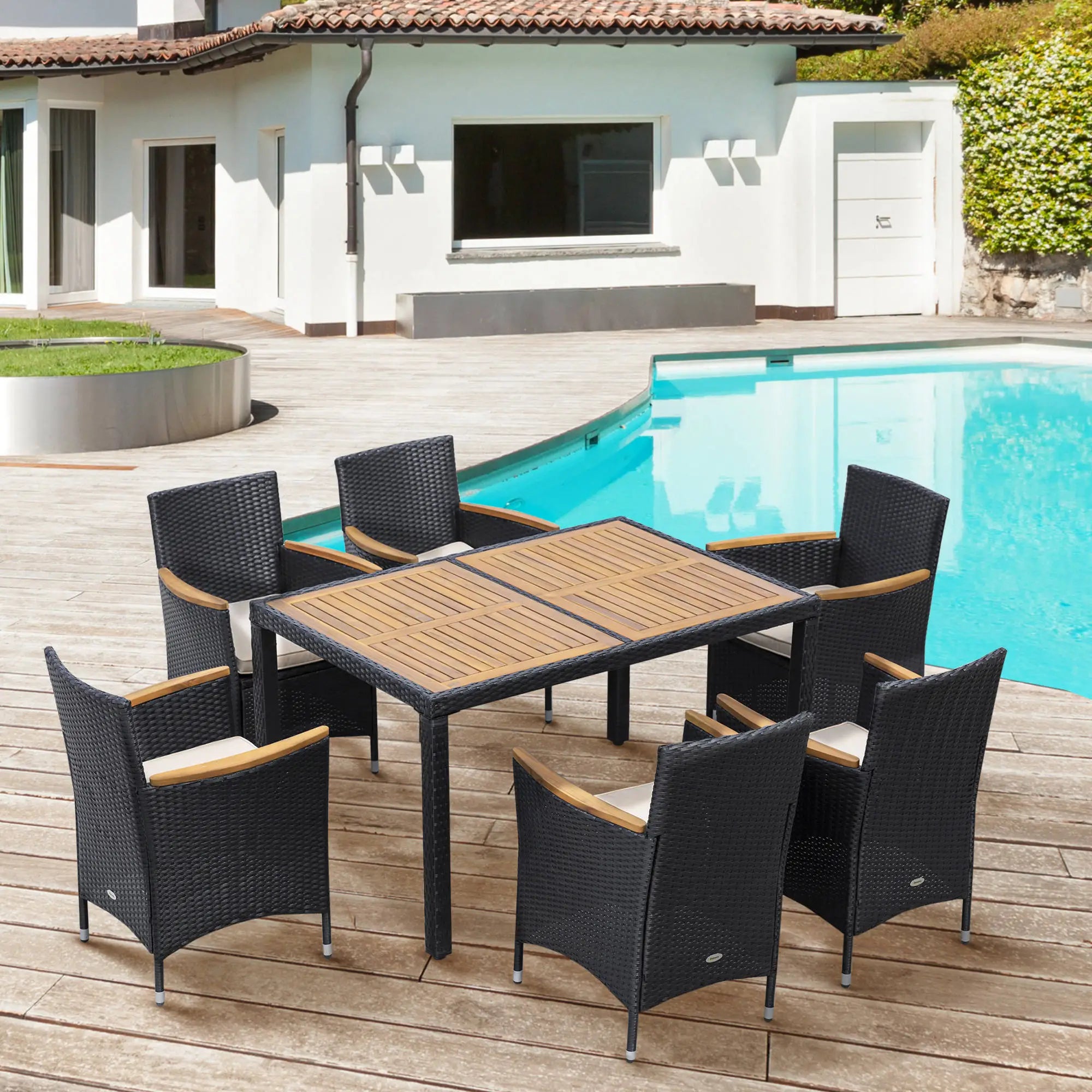 7-Piece Outdoor Dining Set, PE Wicker Rattan Patio Furniture, Glass Table Top Outdoor Dining Sets at Gallery Canada