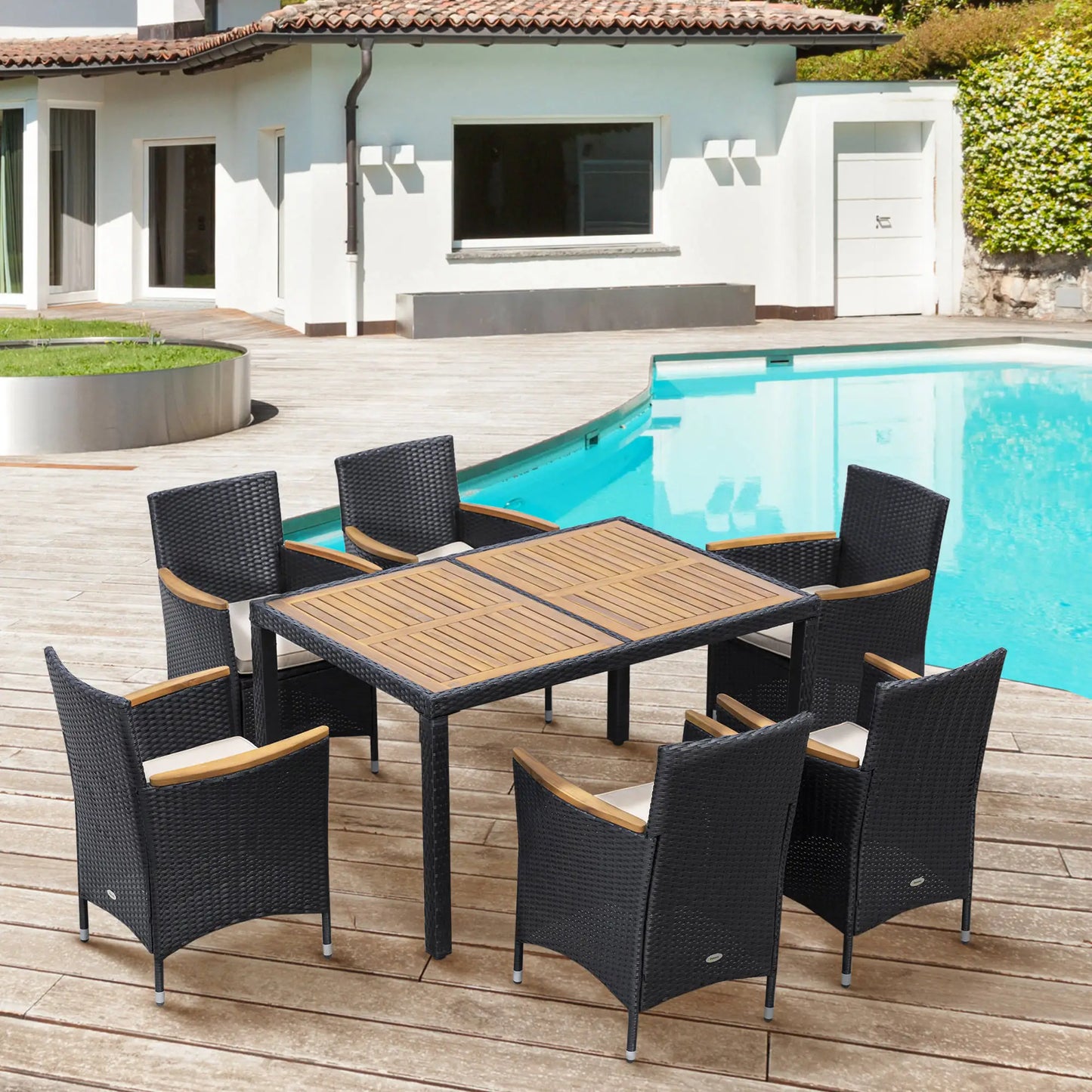7-Piece Outdoor Dining Set, PE Wicker Rattan Patio Furniture, Glass Table Top Outdoor Dining Sets at Gallery Canada