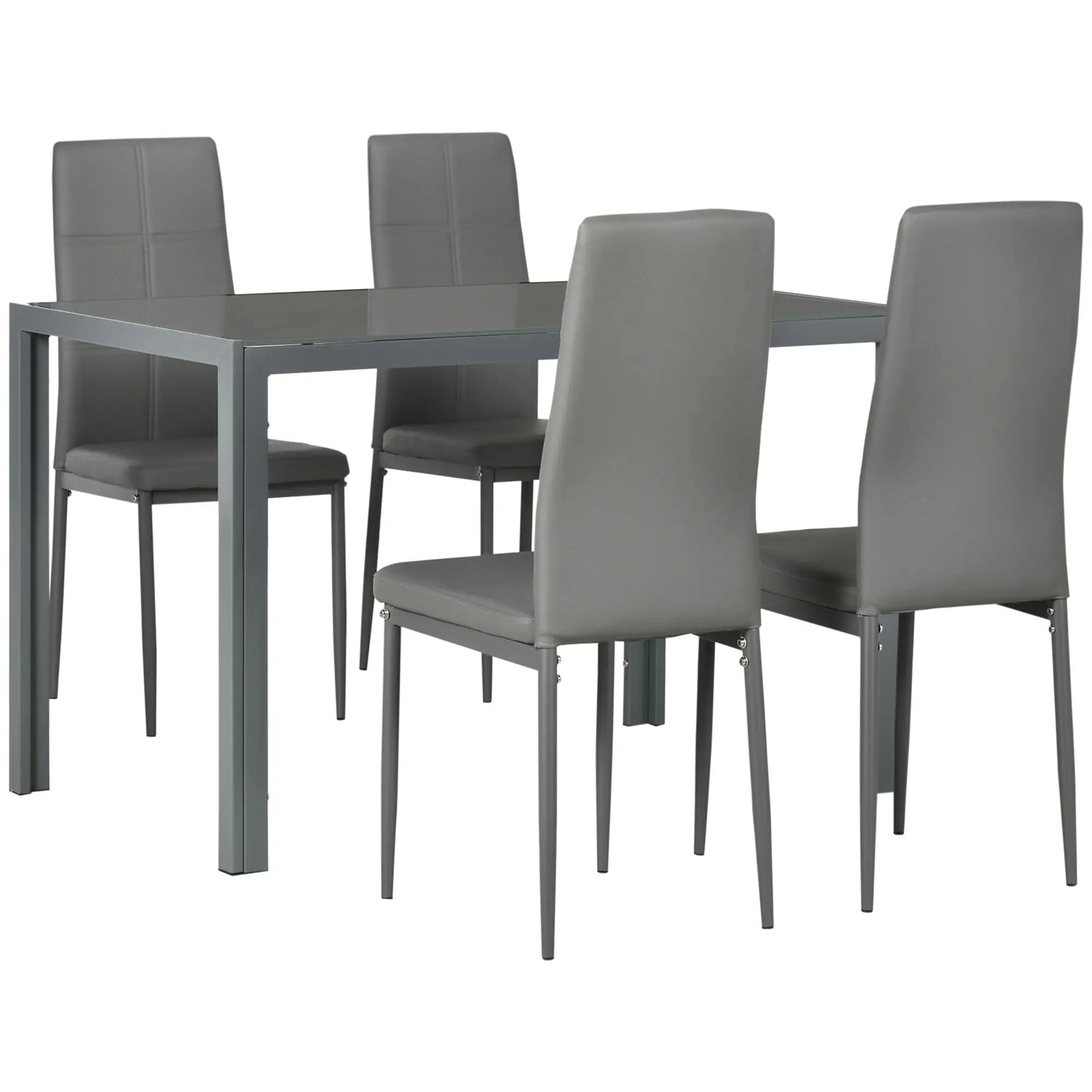 3-Piece Rectangular Glass Kitchen Table and Chairs with Metal Frame and Faux Leather Upholstery for Dining Room, Grey Bar Sets Grey at Gallery Canada