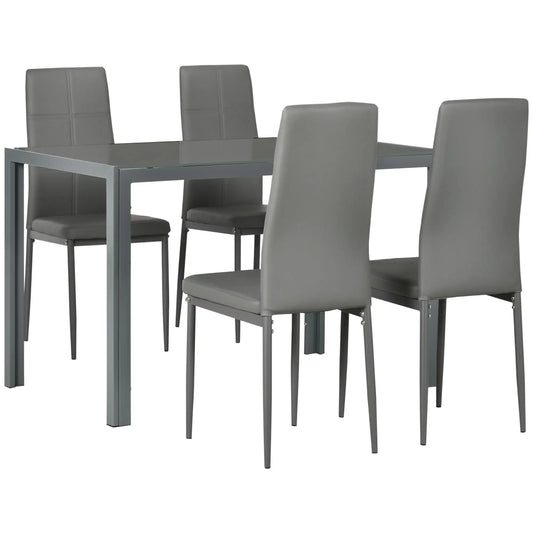 3-Piece Rectangular Glass Kitchen Table and Chairs with Metal Frame and Faux Leather Upholstery for Dining Room, Grey Bar Sets Grey at Gallery Canada