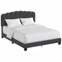 Cadre de lit Queen Size, Plateforme rembourrée, Tête de lit ajustable, Gris foncé, Gris foncé