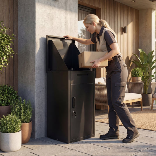 Package Delivery Box, Anti-Theft Board, Lockable Door, Black Sheds & Outdoor Storage Black at Gallery Canada