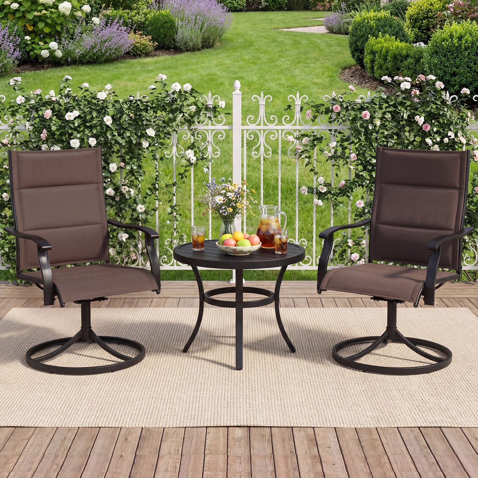 Padded Patio Swivel Chairs Set of 2 Ergonomic Outdoor Dining Chairs with Breathable Fabric, Brown Patio Dining Chairs at Gallery Canada
