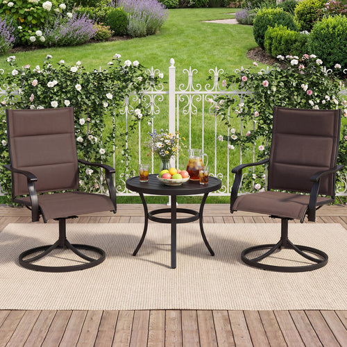 Padded Patio Swivel Chairs Set of 2 Ergonomic Outdoor Dining Chairs with Breathable Fabric, Brown